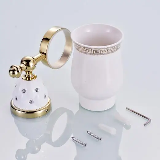 Новые современные аксессуары роскошный Европейский стиль золотой медный стакан для зубных щеток и подстаканник настенный держатель для ванной