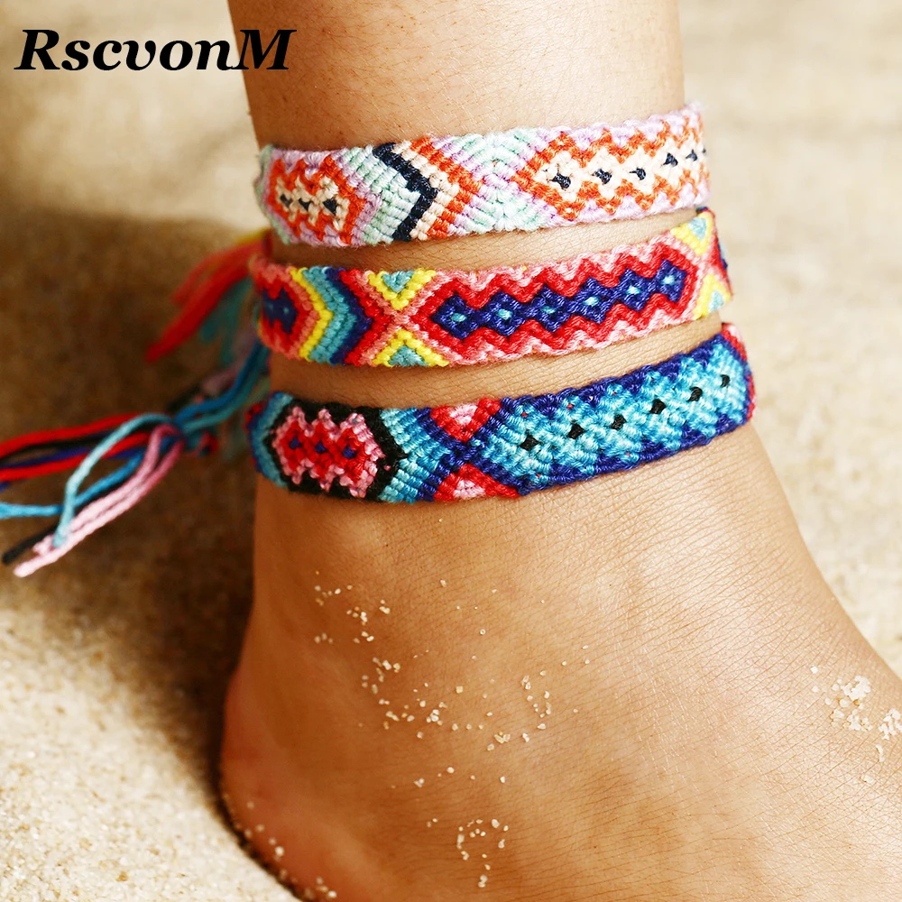 RscvonM Summer Bohemia Anklets Colorful Beach Charm Rope String Anklets For Women Ankle Bracelet Woman Sandals On the Leg Chain RscvonM Summer Bohemia Anklets Colorful Beach Charm Rope String Anklets For Women Ankle Bracelet Woman Sandals On the Leg Chain
