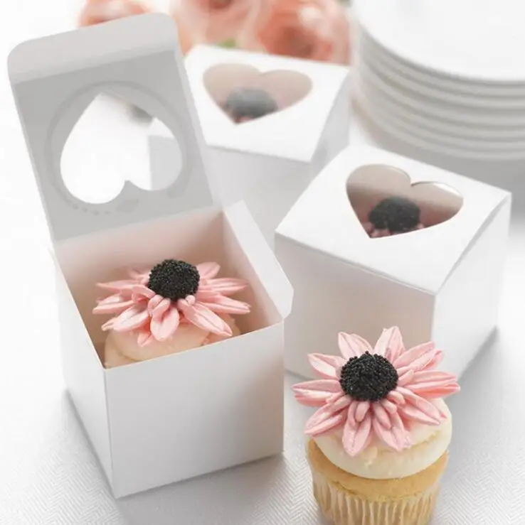 

50pcs White heart Mini Cupcake wedding laser candy box favor box wedding favour box for girls boys birthday babyshow supplie