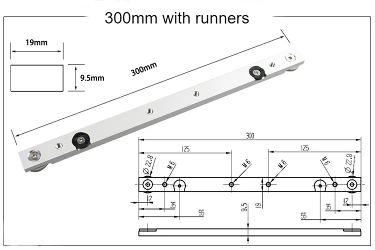 300 мм(1") Алюминиевая Торцовочная ползунок, увеличьте бегуны из нержавеющей стали в два конца для вас на выбор - Цвет: with runners
