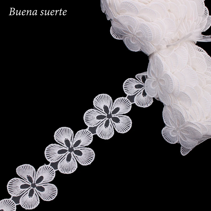 

(5 Kinds of Color) 1 Yard Pink Blue White Flowers Plum Blossom Trim Lace Ribbon Fabric Applique DIY Garment Wedding Floral