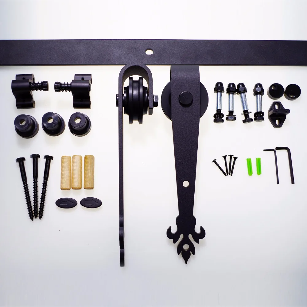 LWZH 14FT/15FT European Style Black Steel Three Leaves Shaped Interior Sliding Barn Door Hardware Wood Door Kits for Double Door