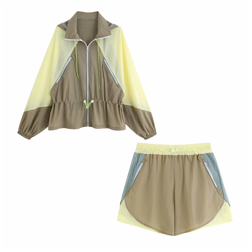 

Women Summer Casual 2-piece sets Suits Loose Hooded Jackets Coats and Elastic waist Shorts Female Street Two pieces Set Clothing