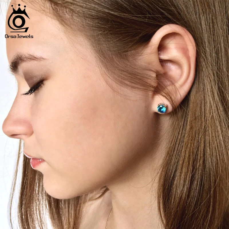 ORSA JEWELS 12 цветов серьги гвоздики для женщин из стерлингового серебра 925 пробы с