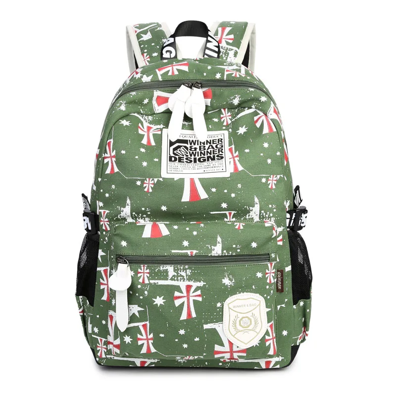 

3pcs Large Canvas Text Printing Backpack Bag For Teenager Boys Girls College Multi-Function Laptop British School Bag Green New