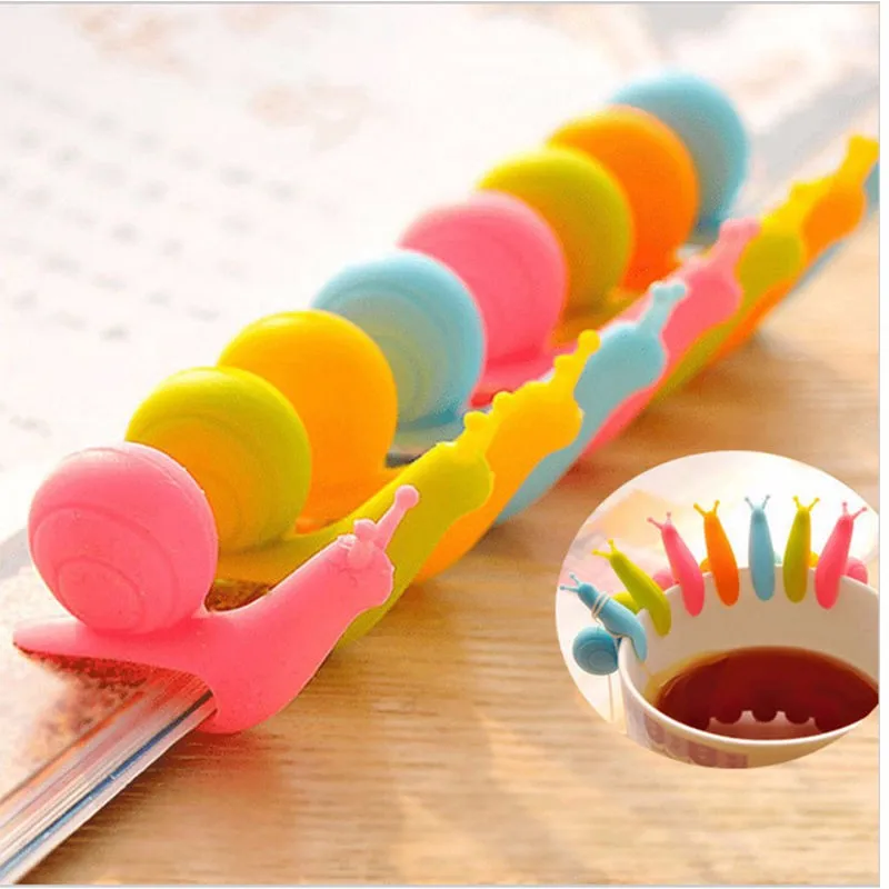 6pcs Tea Bag Clip Cute Candy Colors Snail Wineglass Label for Hanging Tea Bag Mug Cup Clip Party Supplies Novelty Product  (10)