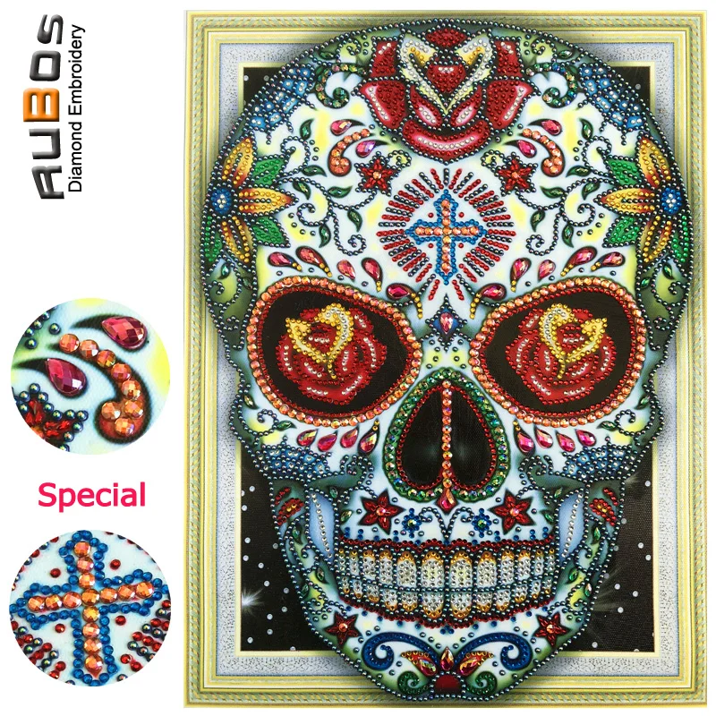 RUBOS DIY 5D Diamond Mosaic Skull Art Abstract Rose Diamond Embroidery Painting Crystal Beadwork Rhinestones Sale Wall Pictures (6)
