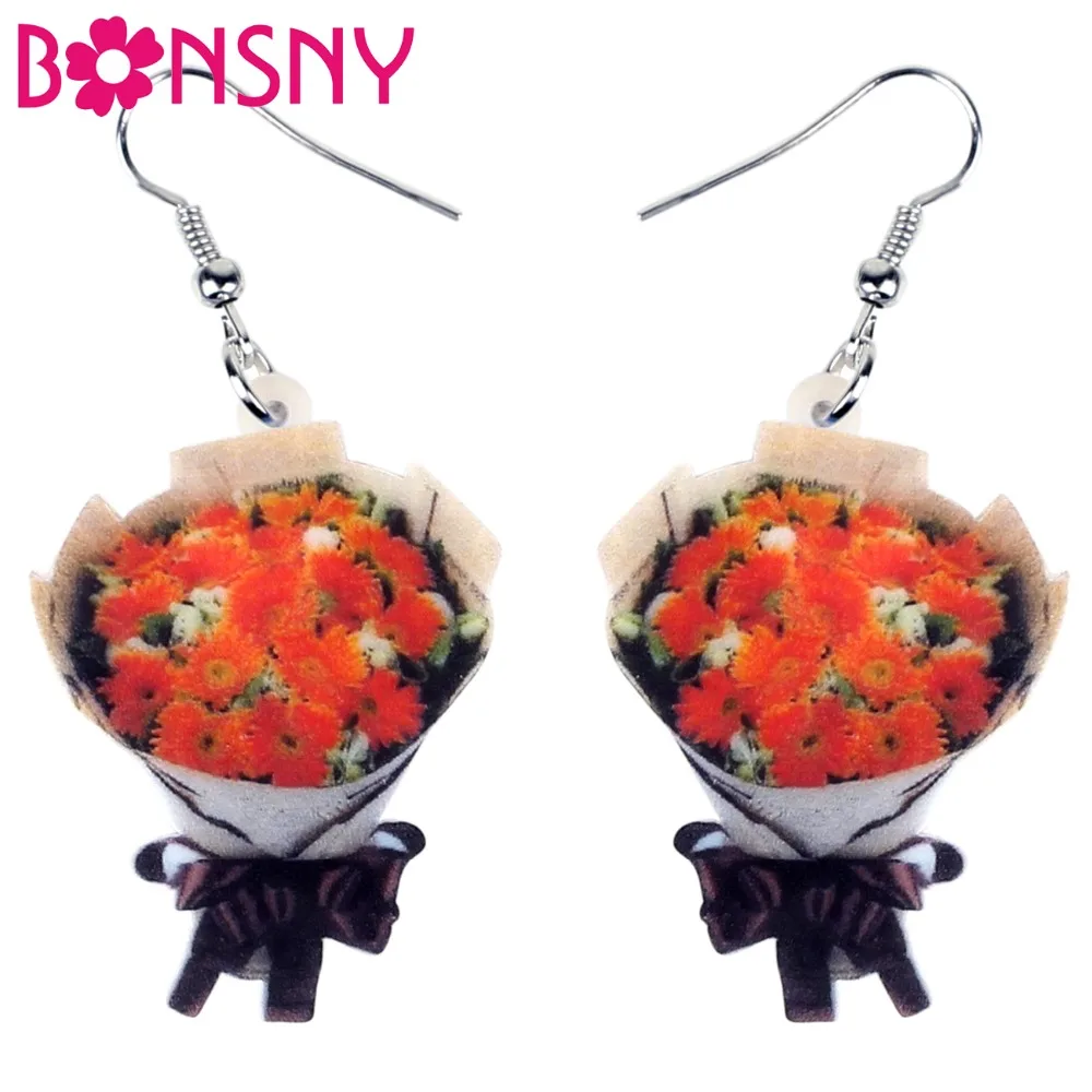 Bonsny Acrylic Elegant Chrysanthemum Flower Bouquet Posy Earrings Drop