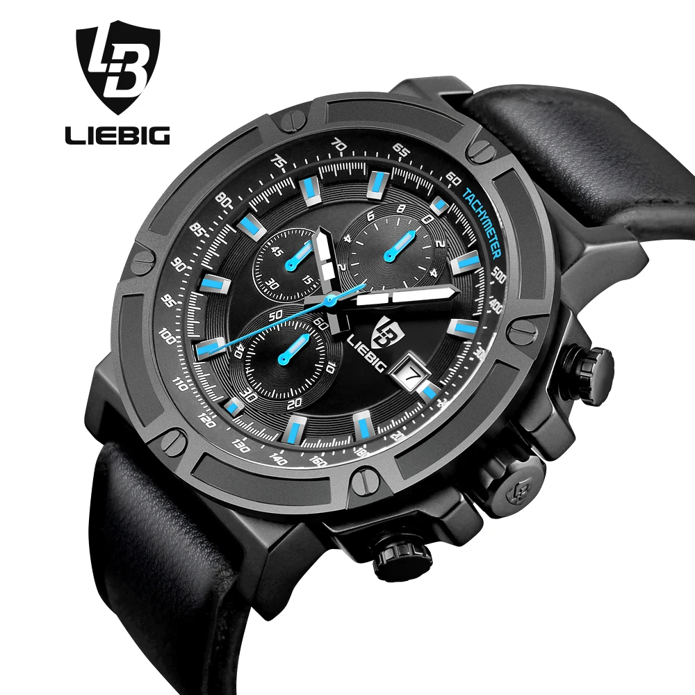 

LEIBIG Leather Quartz Watches Men's Waterproof Sport Wristwatches Multifunction Military Watch Shock Resistant Relogio Masculino