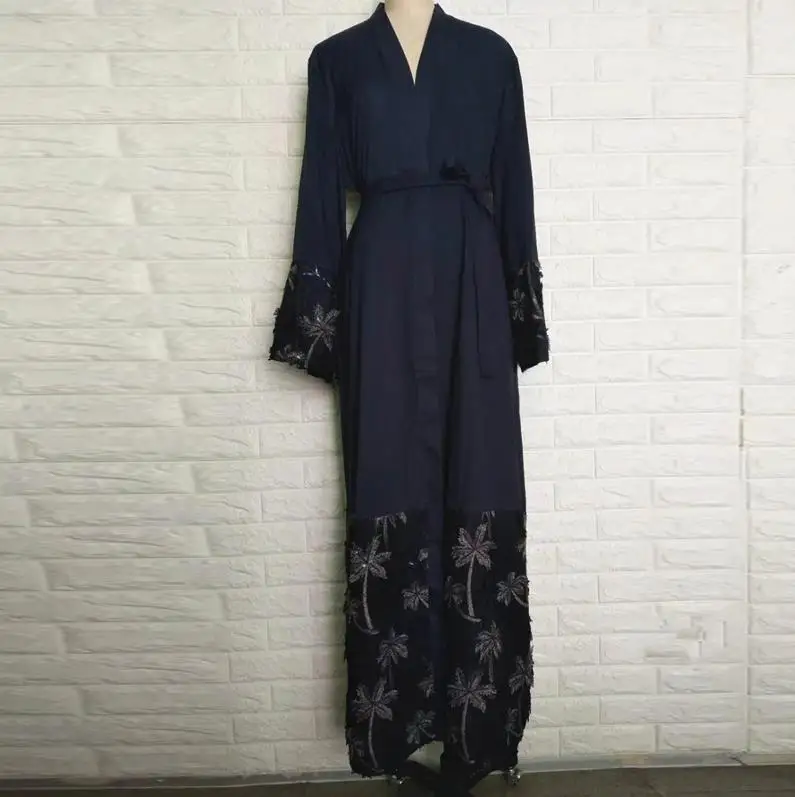 Kaftan abaya кимоно Дубай халат мусульманский хиджаб платье Абая для женщин цзилбаб Восточный халат из марокена Elbise Giyim Рамадан Исламская одежда - Цвет: Dark blue cardigan