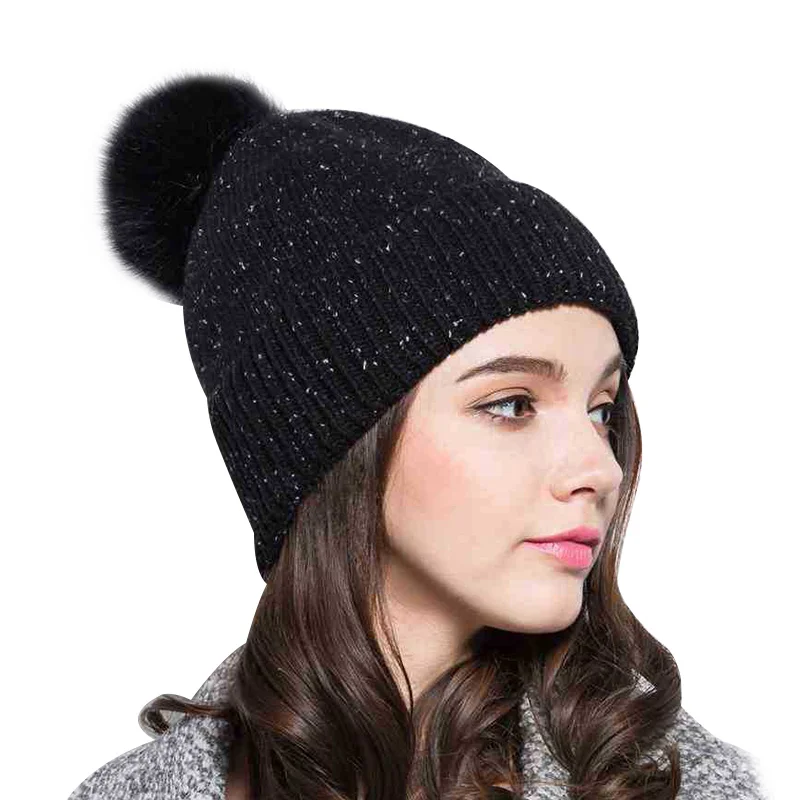 Wool Velvet Women Hat Winter Warm Beanie Dots Knit Women Hat Fashion