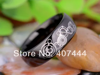 

Free Shipping YGK JEWELRY Hot Sales 8MM Black Dome Gallifreyan Doctor Super Men's Tungsten Carbide Wedding Ring