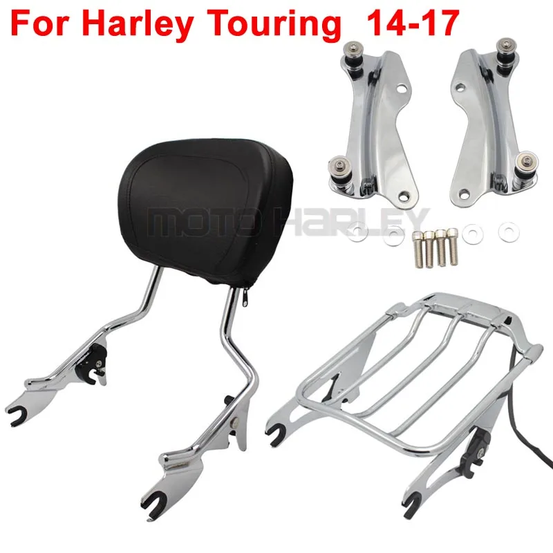 Chrome 4 точки стыковки стелс светодиодный Чемодан стойки Сисси Бар спинки для Harley Touring Road King Street Glide FLHR 2009