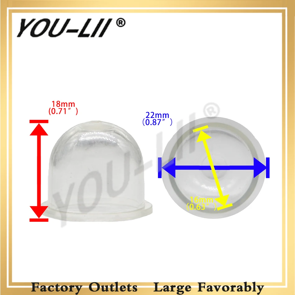 

YOULII Transparent 5PCS 22mm OD Option Fuel Pump Carburetor Primer Bulb Cup For Chainsaws Blower Trimmer Brushcutter