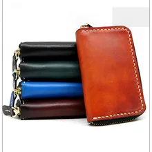 Женский и мужской кожаный бумажник для ключей из растительного дубления, внутренний держатель для ключей, сумка, клатч, кошелек, Короткие Кошельки, держатели, кошельки