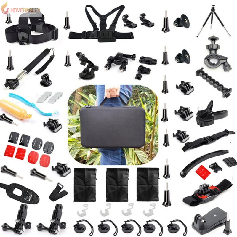 

HOMEREALLY Gopro Accessory Set Helmet Harness Chest Belt Head Mount Strap Monopod Gopro Hero 5/3+/3 4 session SJ4000 SJ6 Camera