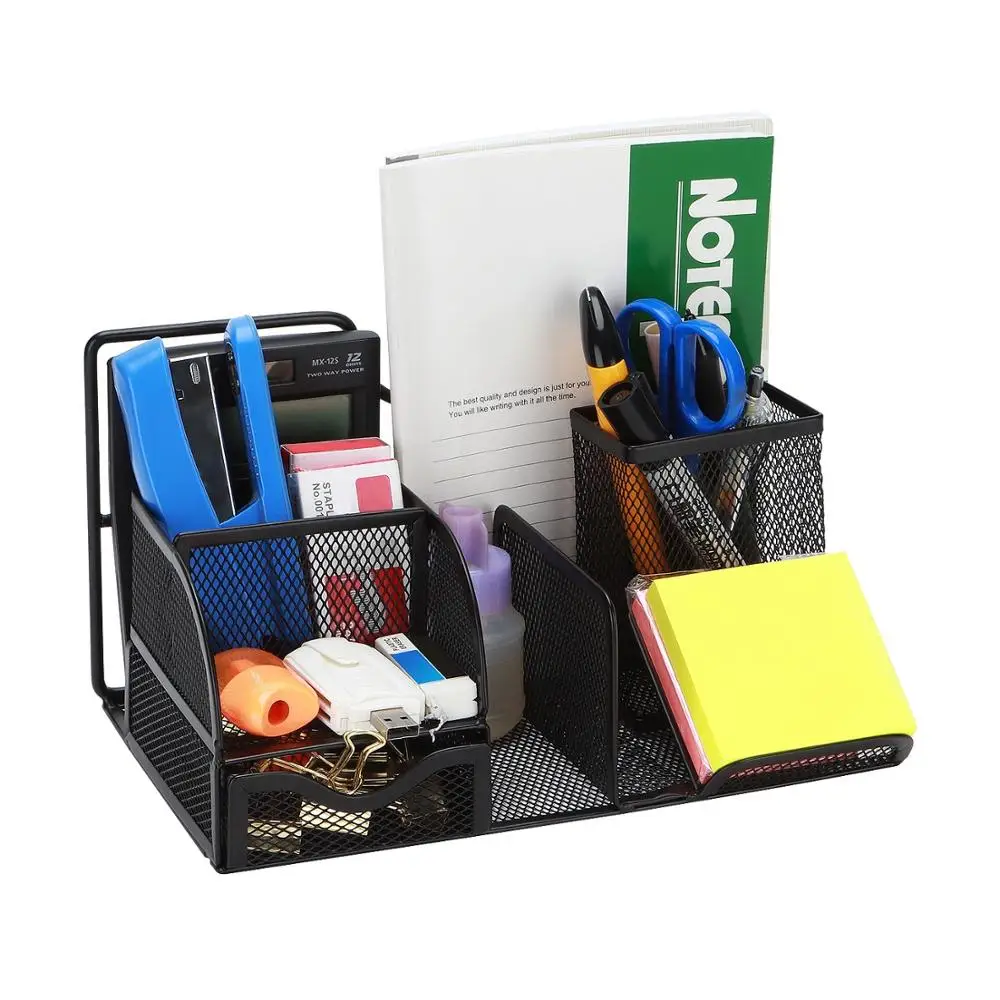 

Desktop Organizer Pen Holder Metal Office School Supplies Desk Caddy Organizer Multiple Compartments Stationery Container Box