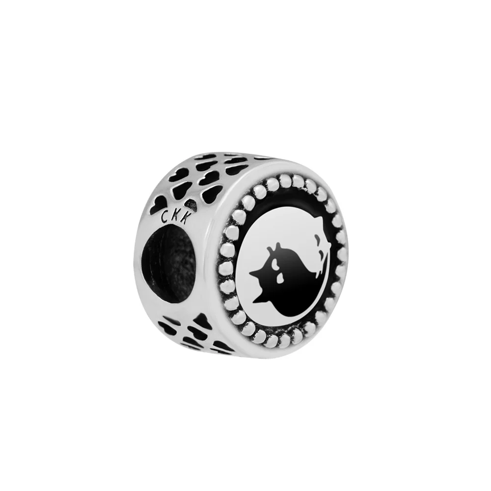 DIY Подходит для Pandora Charms браслеты Cat Beads с черной эмалью 925 пробы 100%-серебро-ювелирные изделия Бесплатная доставка