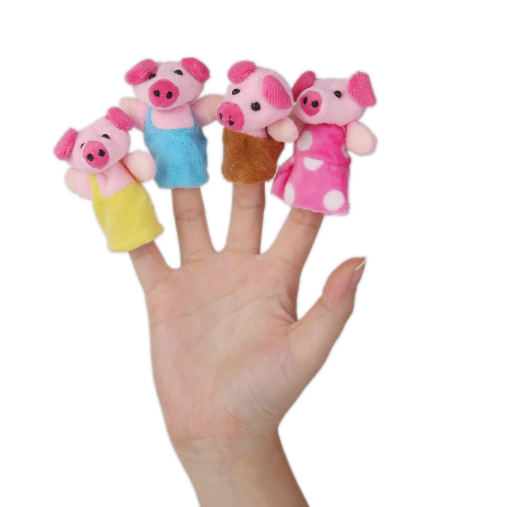8pcs Three little Pigs Story Family Finger Puppets Cloth Doll Kids Hand Toys