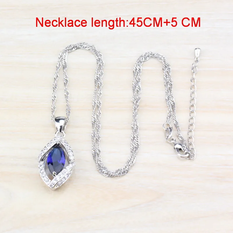 Стильный 925 пробы Серебряный стиль Женские Ювелирные наборы синий циркон серьги кольцо ожерелье кулон браслет бесплатный подарок JS163