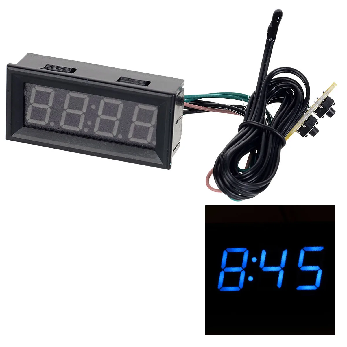 0.56 Blue LED Clock Voltage Temperature 12V Digital Display Thermometer