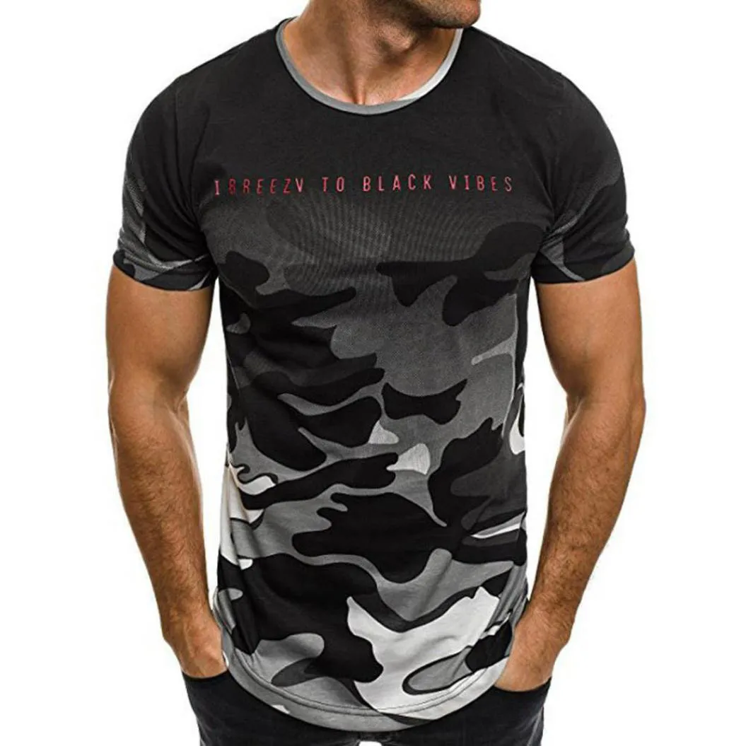 

2019 Fashion Personality Camouflage Men's Casual Slim O-neck funny Short-sleeved Shirt Top Blouse in Men's T-Shirts Free Ship