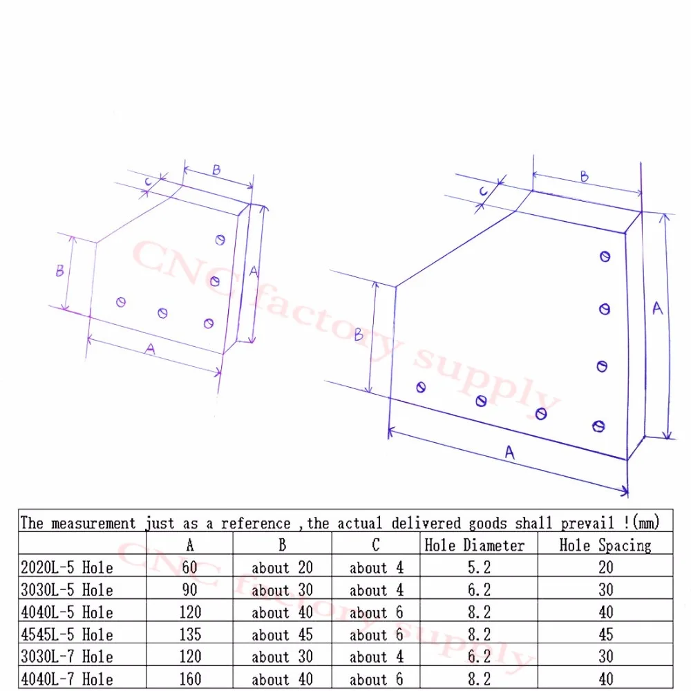 Горячая анодированная 90 градусов соединяющая пластина с 5 или 7 отверстиями для стандарта ЕС алюминиевый профиль для Kossel DIY CNC