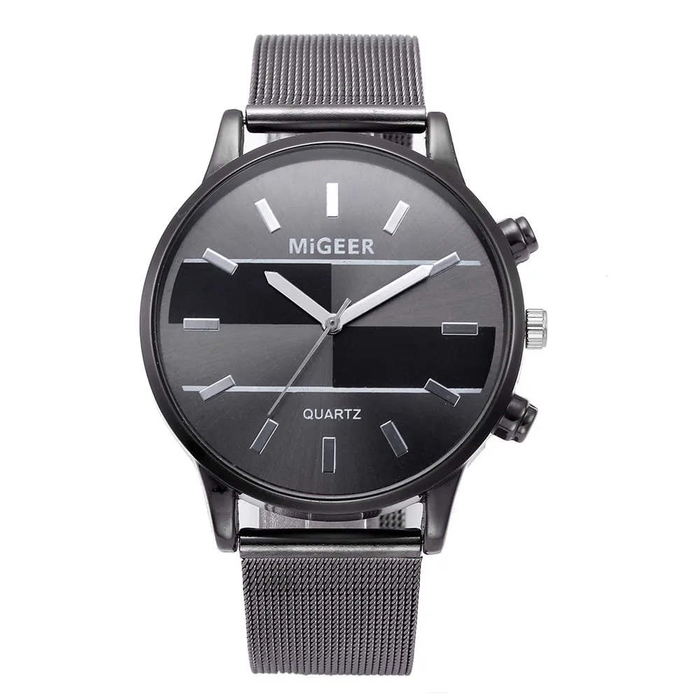 Новые мужские часы с симметричным сплайсингом циферблатом, простой стиль, ремешок из нержавеющей стали, кварцевые наручные часы zegarek męski