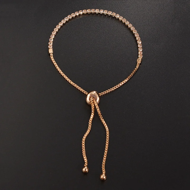 

Exquisite Glitter Crystal Gold Silver Rose Gold Color Bracelet Adjustable Simple Bangles Jewelry Wedding Party Hot Gift
