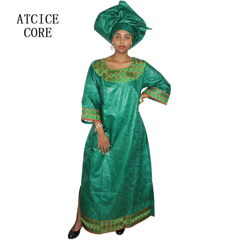 

DIFFERENT COLOR 100% COTTON african dresses for women new african bazin embroidery long dress with scarf A217
