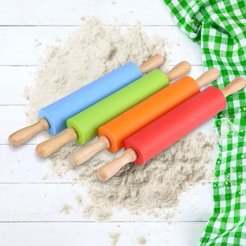 

Feiqiong 2019 Non-Stick Silicone Rolling Pin Wooden Handle Bar Pastry Baking Tool Bakeware Kitchen Gadgets Rolling Pin Hot