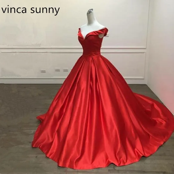 ball gown prom dresses 2022 Elegant Simple Red Prom Dresses V Neck Ball Gowns Cap Sleeve Satin vestidos de formatura Backless Reflective Dress mermaid prom dresses Prom Dresses