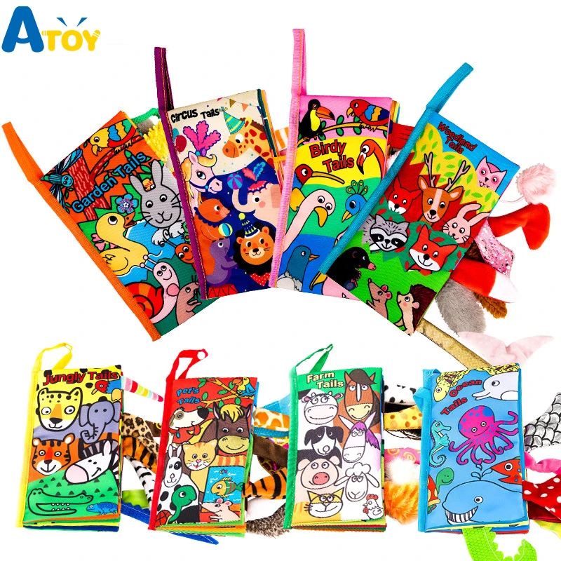 

Baby Infant Cloth Book Early Learning Educational Toys with Animals Tails English Story Soft Cloth Development Books Kids Gift