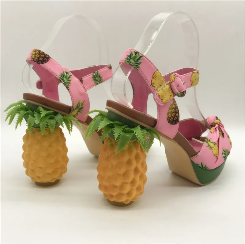 Jady/Роза, ананас; дизайнерские женские туфли на высоком толстом каблуке; Летние босоножки на платформе с принтом; свадебные туфли; женские туфли на шпильках; обувь на День святого Валентина