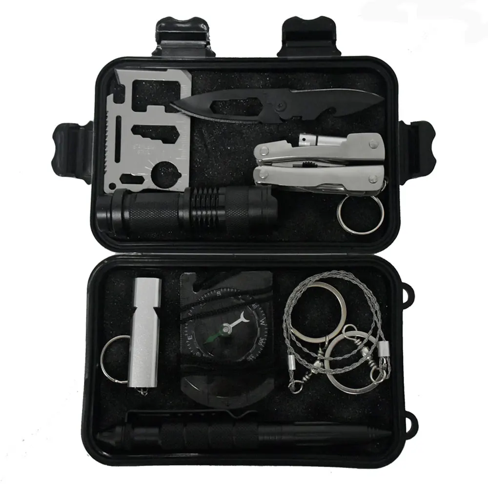 Günstige Camping überleben kit Set 10 in 1 Outdoor tourismus Multifunktions Erste hilfe SOS EDC Notfall Liefert für überleben