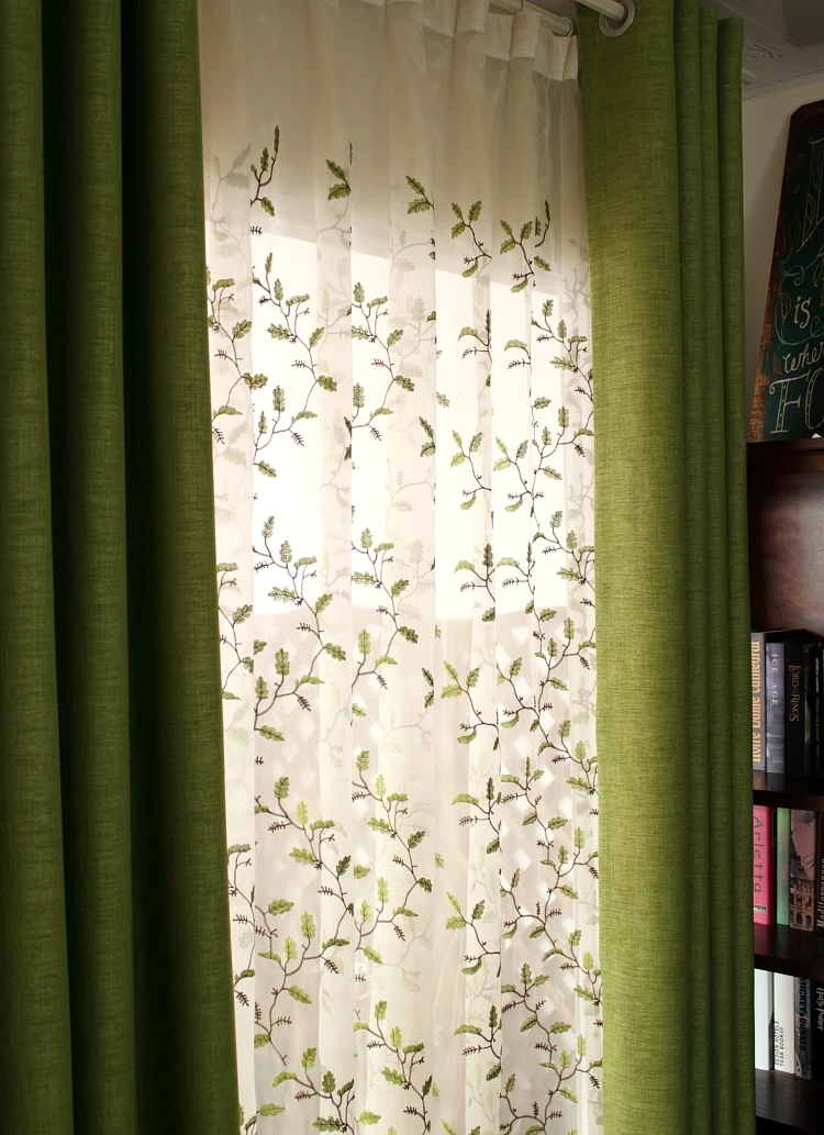Новая деревенская вышивка льняная занавеска Тюль гостиная спальня зеленый лист вышивка затемнение, занавес на заказ