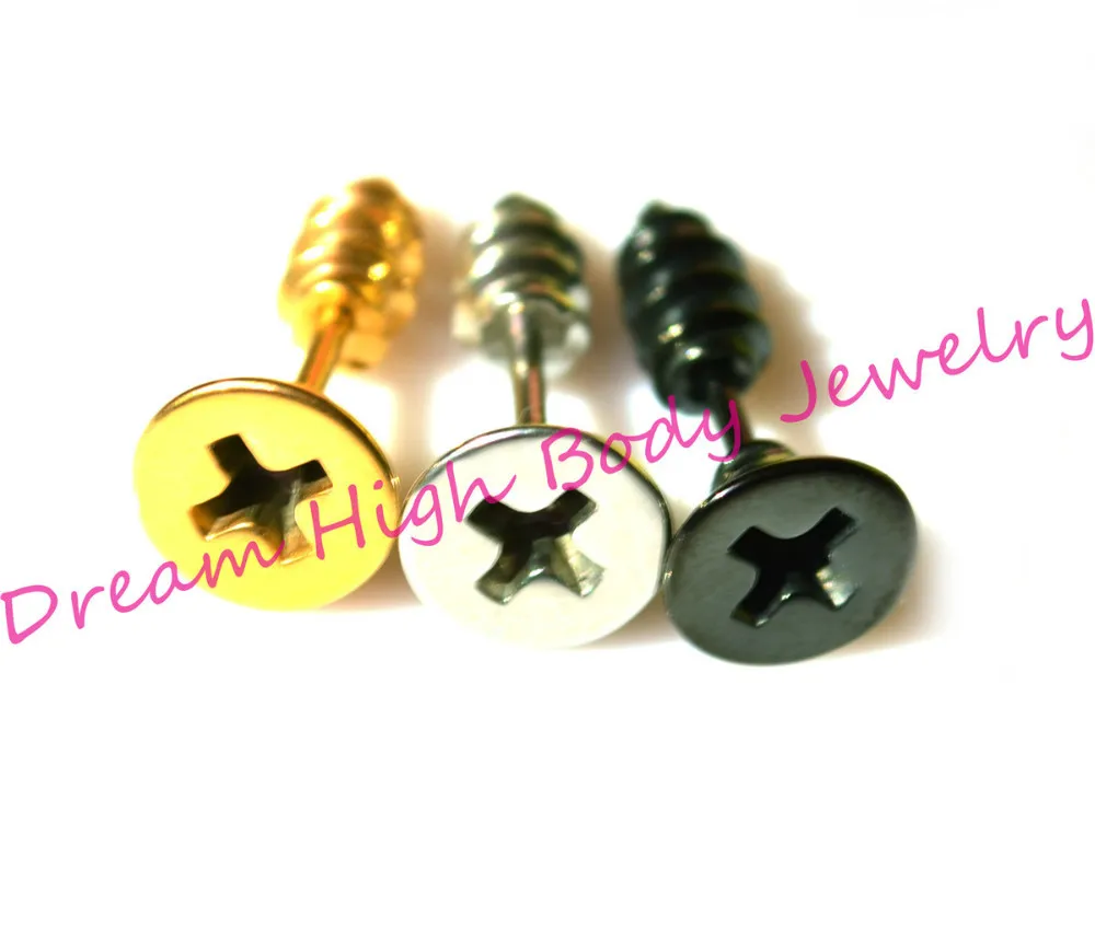 

cross shaped Screws tragus Ear Stud Earring 316L Stainless Steel Barbell Punk Fashion Jewelry Cheaters taper Fake Plug piercing
