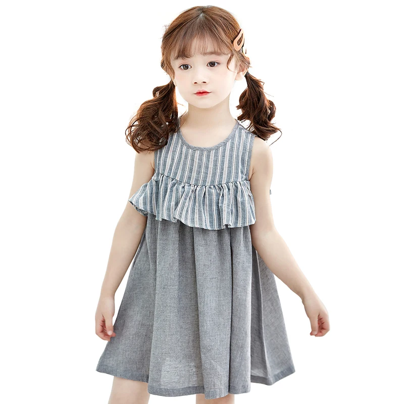 

light green sleeveless ruffle dress summer little girls kawaii clothes age for 4 -12 yrs princess costume vintage striped frocks