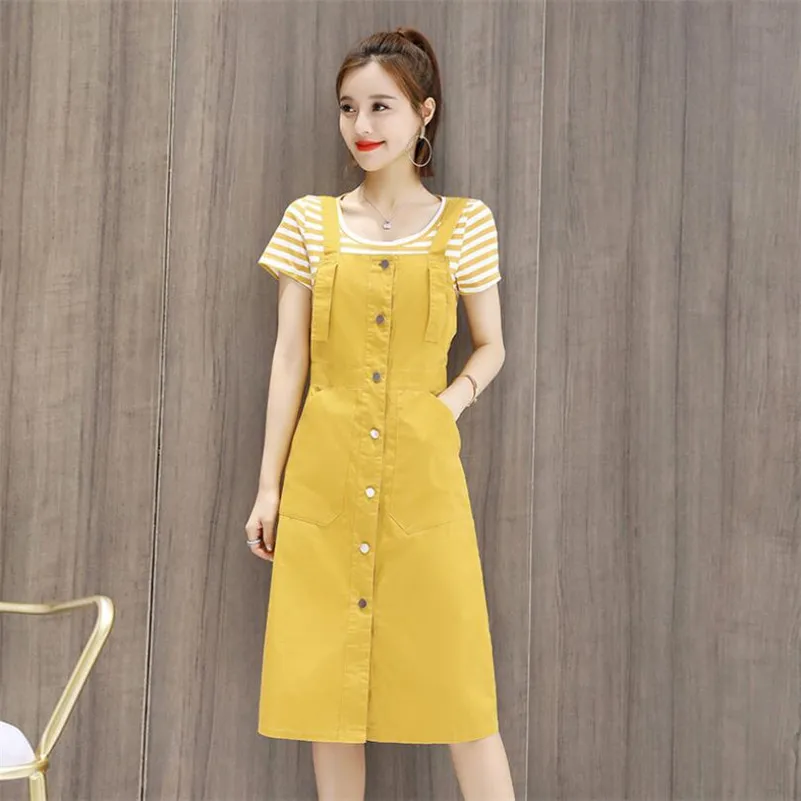 

2019 Summer women Spaghetti Strap Dress Casual sleeveless Single-breasted Sundress Woman Knee Length Dresses p847