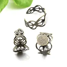 8 мм античная бронза Медь пустой Кепки Pad Основы Сердце Любви регулируемые Кольца настройки для DIY Стекло ООС ювелирных изделий