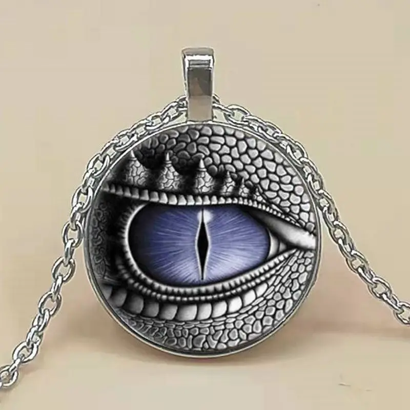

Dragon Eye Photo Tibet Silver Cabochon Glass Pendant Chain Necklace