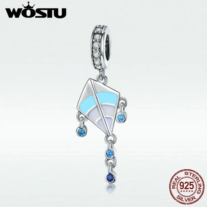 WOSTU New Arrival 925 Sterling Silver Blue Kite Fly Beads Charm Fit Bracelet &amp Necklace Pendant Freedom Classic Jewelry DXC937 |