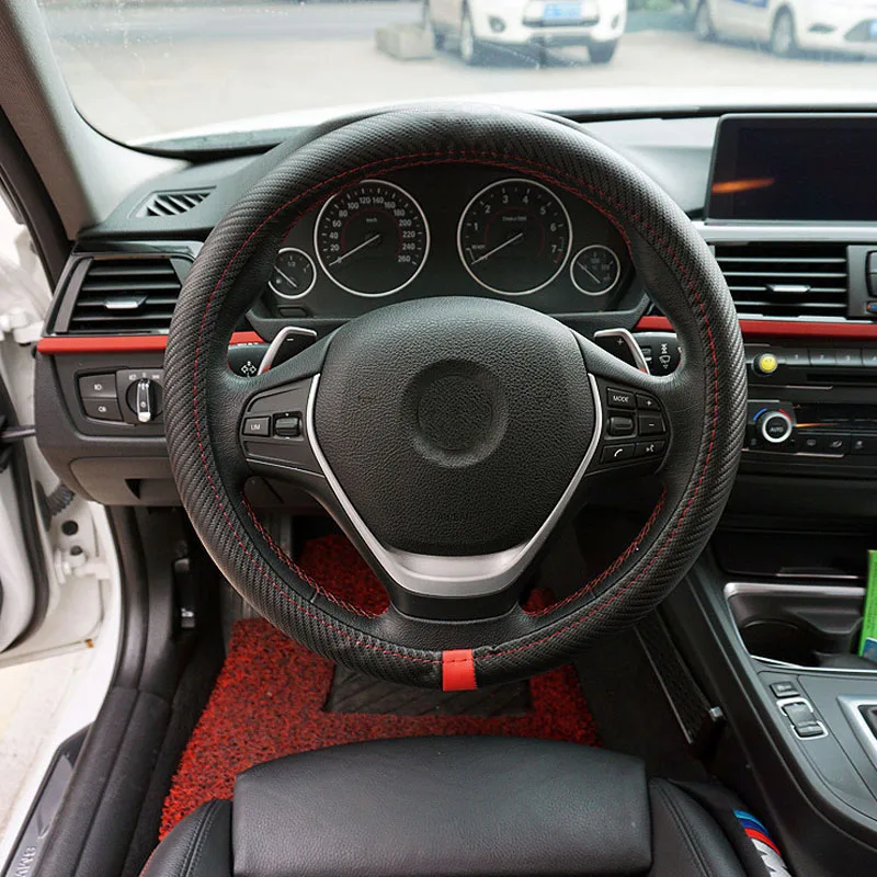 Dongzhen 38CM Car Styling Carbon Fiber Steering Wheel Cover Interior Decor Cover Fit For BMW E46 ...