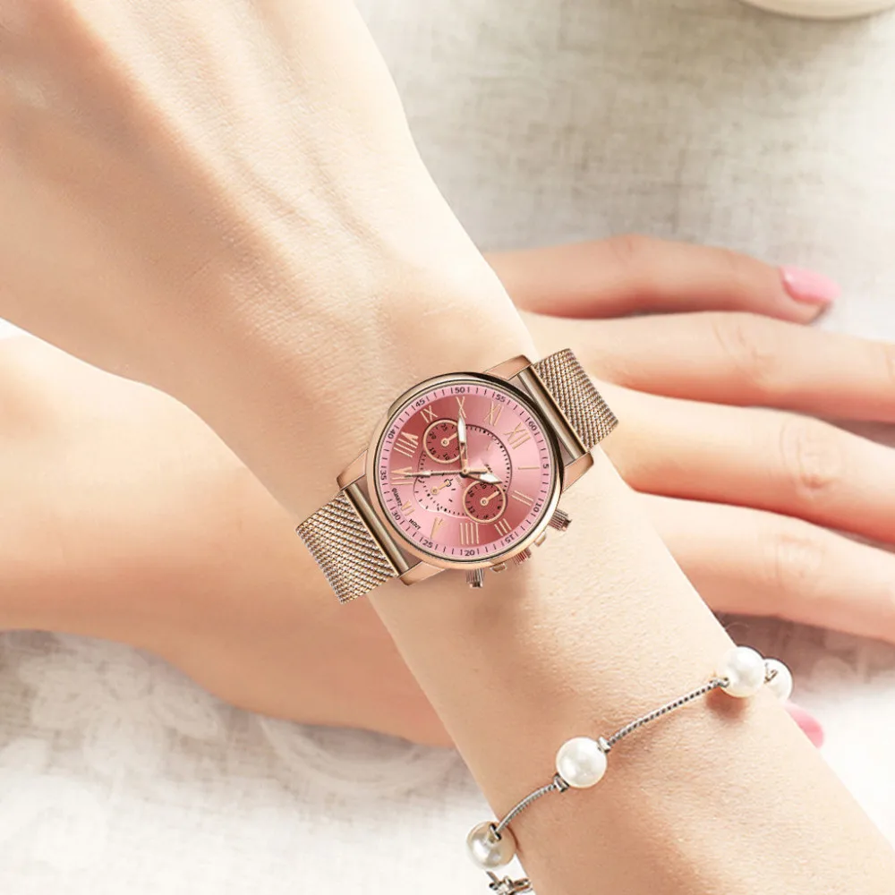 1 шт Женские кварцевые наручные часы Роскошные Кварцевые часы модные римские цифры розовое золото женские часы