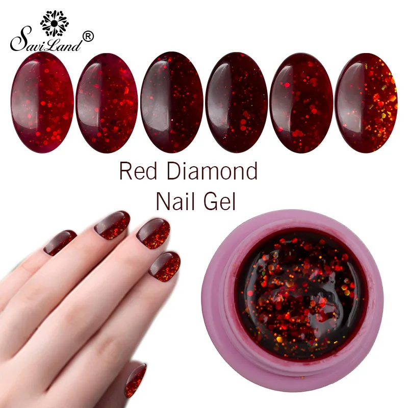 Saviland 8 مللي 3D الماس الأحمر بريق ساطع هلام ورنيش نقع قبالة طويلة الأمد LED الأشعة فوق البنفسجية جيل للأظافر البولندية DIY مسمار الفن نمط Lak