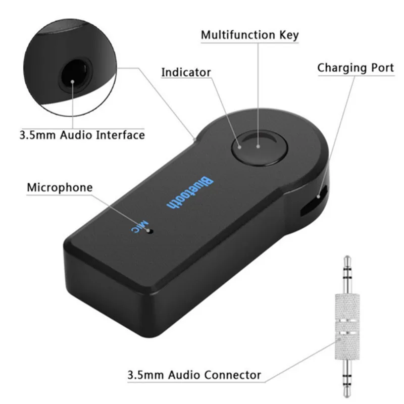 Handfree Автомобильный Bluetooth Music Receiver Универсальный 3,5 мм Car Kit Беспроводной громкой связи Динамик Наушники Адаптер для телефона MP3