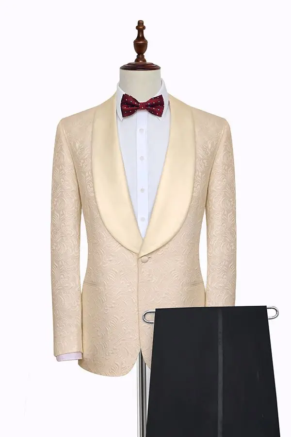 

High Quality Embossing Groomsmen Shawl Lapel Groom Tuxedos Men Suits Wedding/Prom Best Man Blazer ( Jacket+Pants+Tie) A24