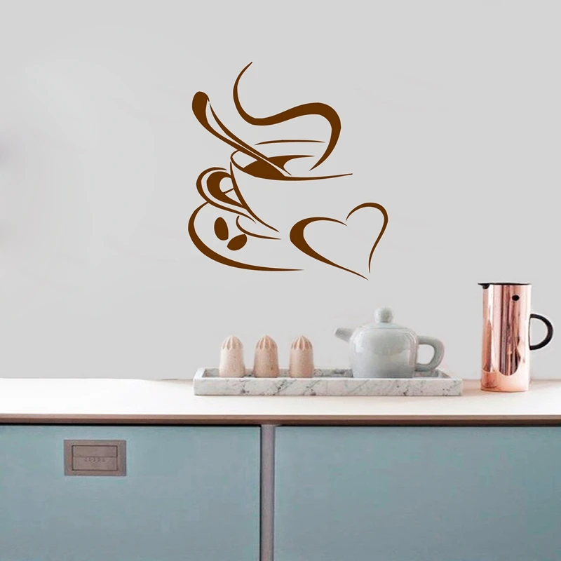 kitchen wall sticker coffee , coffee cup with heart kitchen vinyl wall art decor decal stickers 25x22cm