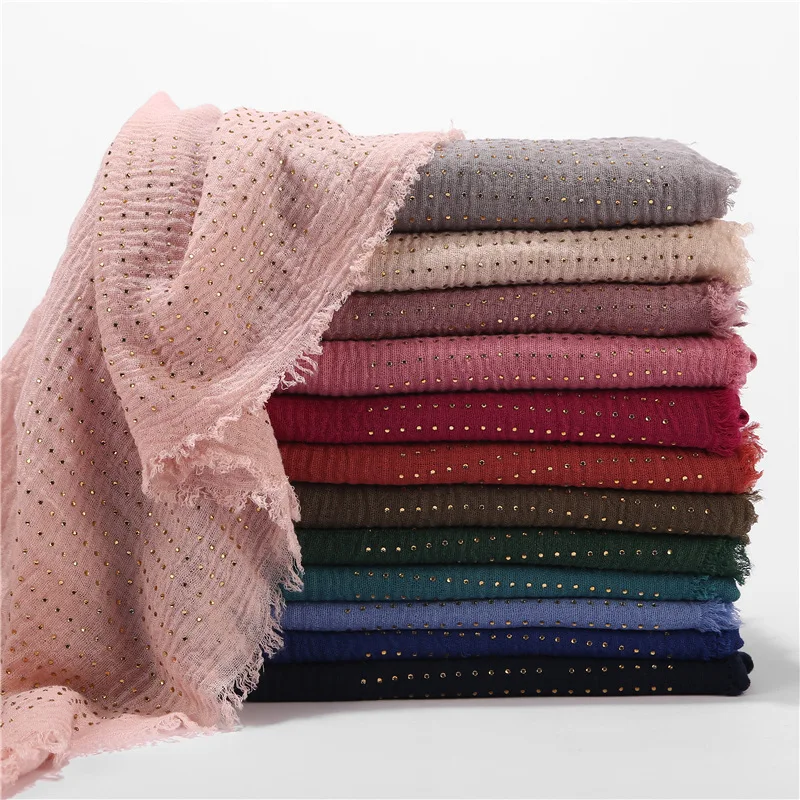 

90*180cm muslim women diamonds crinkle hijab scarf foulard femme musulman ladies cotton headscarf islamic shawls and wraps