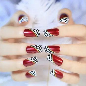 

Fashion 24pcs square head with rhinestone false nail black and blue French fake nail tips glitter gradient full Cover nail tips